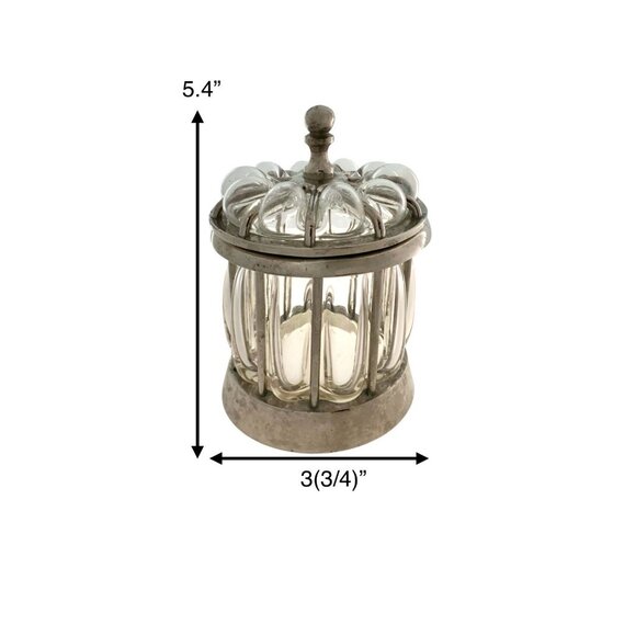 Trinket Jar Bubble Glass Pumpkin Shape in Metal Cage Silver Tone Vintage Decor - Picture 2 of 7